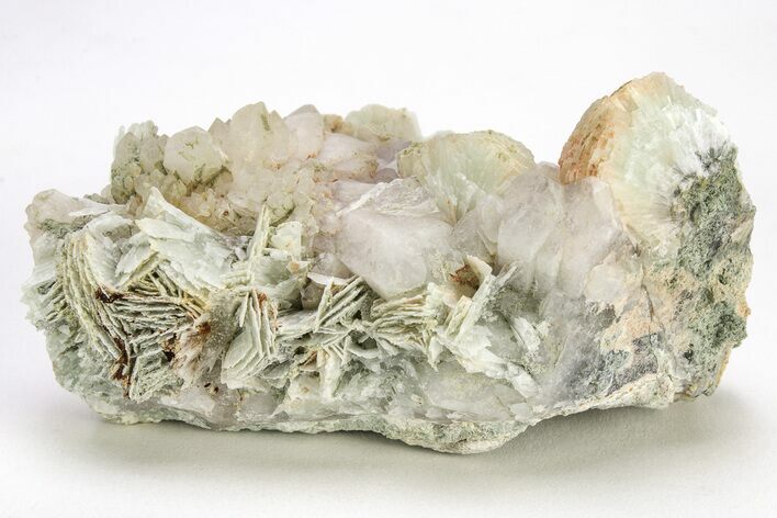 Green, Bladed Prehnite Crystals with Quartz - Morocco #214955
